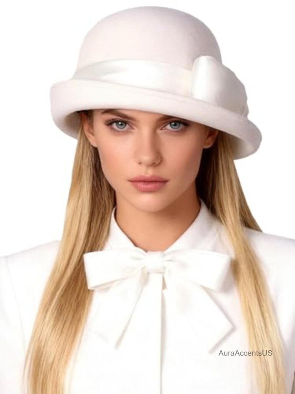 Wool Felt Cloche Hat with Bow Adjustable Formal Church Tea Party